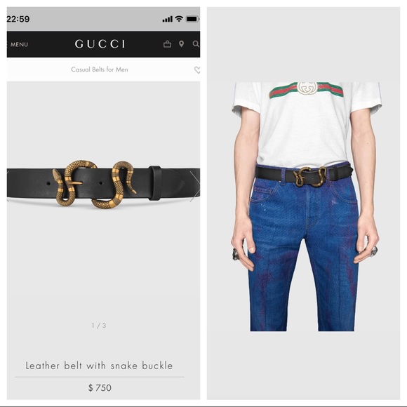 🔴 SOLD 🔴 AUTHENTIC GUCCI mens leather belt with snake buckle - Picture 15 of 16